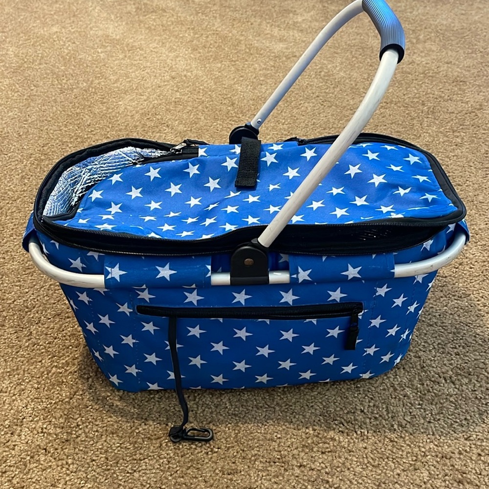 Insulated picnic basket with one handle